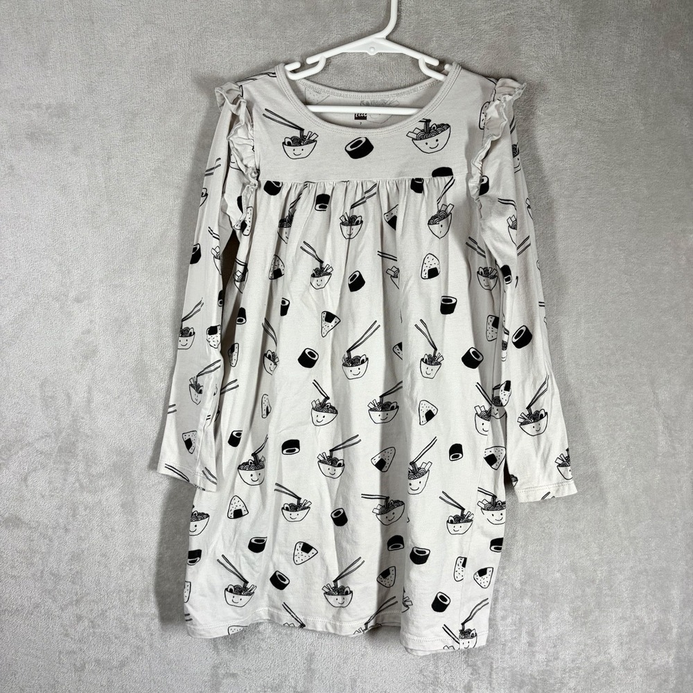 Tea Collection Mighty Mini Dress Size 7 Grey Sushi Ramen Print Cute Food Kawaii
